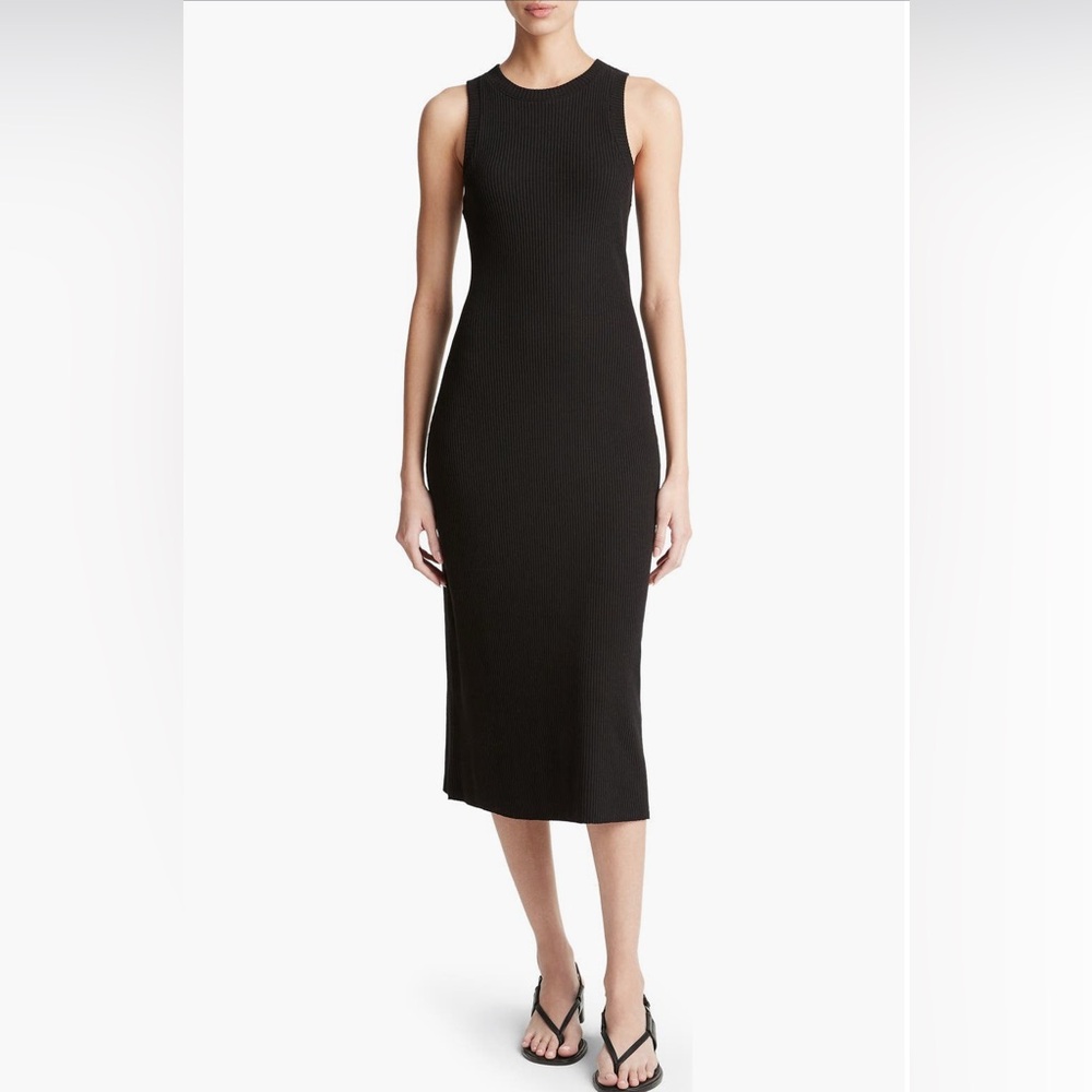 VINCE RIB TANK MIDI DRESS BLACK size large
